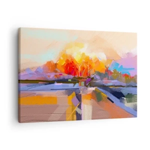 Cuadro sobre lienzo - Impresión de Imagen - Un paisaje abstracto con intensos colores otoñales. - 70x50cm - Llegó el otoño - Decoración de pared moderna para salón y dormitorio ARTTOR