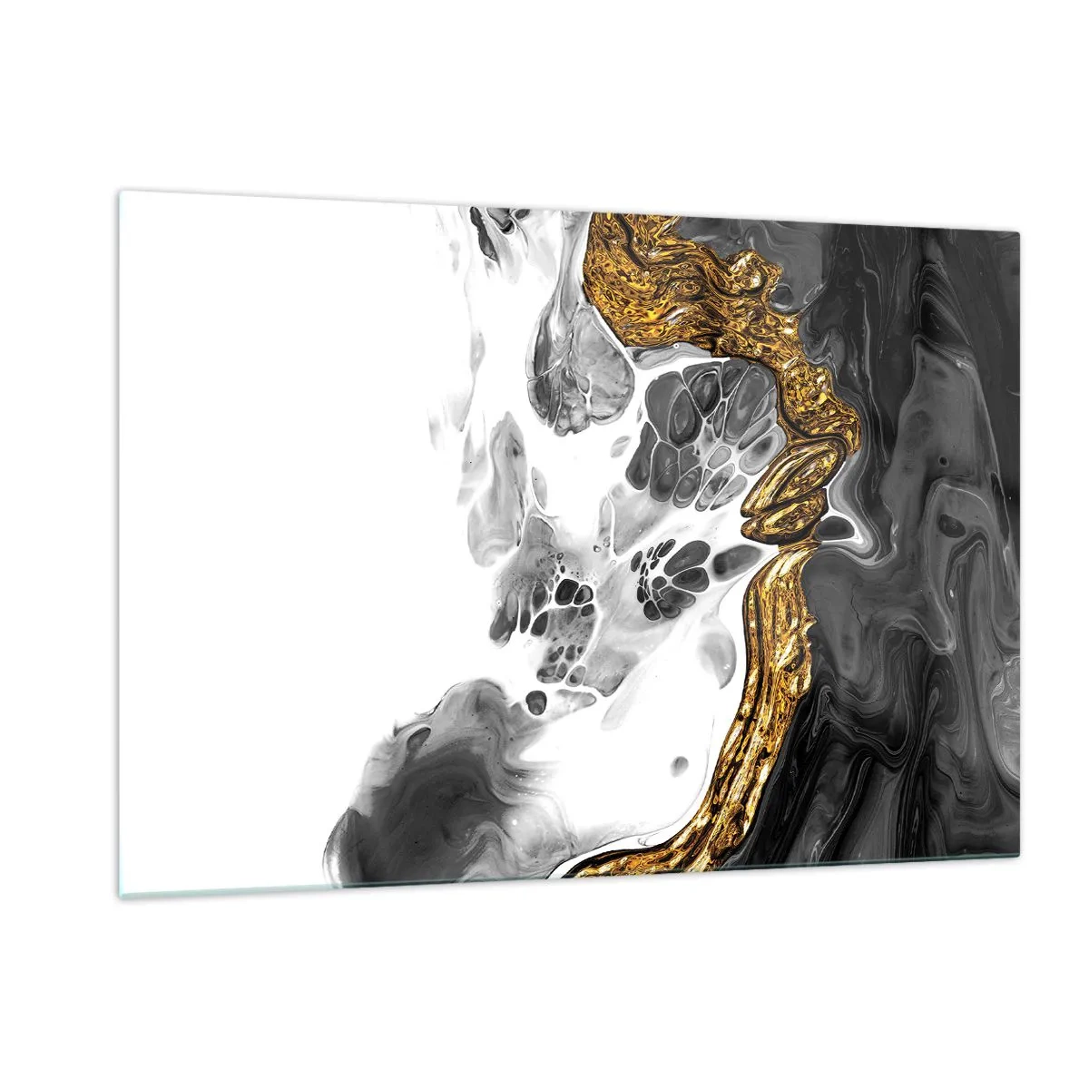 Cuadro sobre vidrio - Impresiones sobre Vidrio - Composición abstracta de negro, blanco y dorado. - 120x80cm - Composición orgánica - Decoración de pared moderna para salón y dormitorio ARTTOR