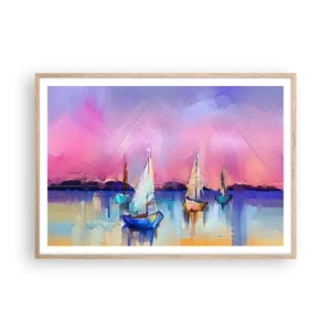 Póster en marco roble claro - Dirección alta mar - 100x70 cm