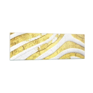 Cuadro sobre vidrio - Impresiones sobre Vidrio - Líneas abstractas doradas y blancas en una textura 3D - 160x50cm - Una composición en blanco y oro - Decoración de pared moderna para salón y dormitorio ARTTOR
