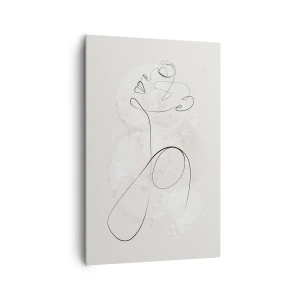 Cuadro sobre lienzo - Impresión de Imagen - Contorno facial minimalista con una flor sobre un fondo claro. - 80x120cm - La espiral de la belleza - Decoración de pared moderna para salón y dormitorio ARTTOR