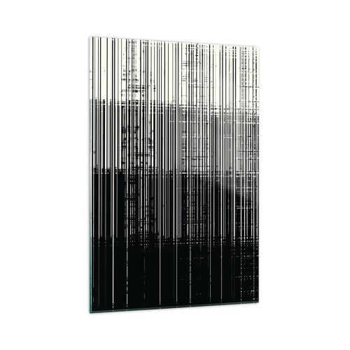 Cuadro sobre vidrio - Impresiones sobre Vidrio - Composición abstracta de líneas en blanco y negro contrastantes. - 70x100cm - Ondas y vibraciones - Decoración de pared moderna para salón y dormitorio ARTTOR