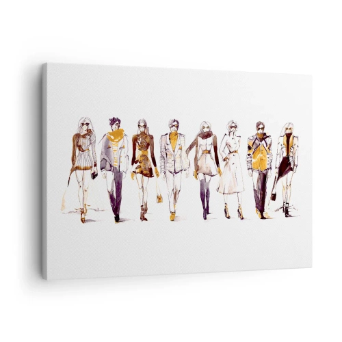 Cuadro sobre lienzo - Impresión de Imagen - Boceto de un grupo de personas con atuendos de moda. - 70x50cm - Elegancia casual - Decoración de pared moderna para salón y dormitorio ARTTOR