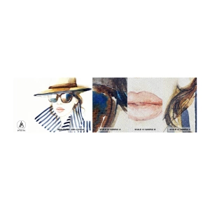 Muestra de fotomural Premium Sand - ¡Florida le da la bienvenida! - cara de mujer, retrato de una mujer, Moda - 100x30 cm