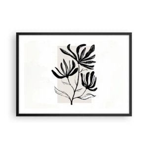 Póster en marco negro - Motivo floral minimalista en blanco y negro - 70x50cm - Esbozo para un herbario - Decoración de pared moderna para salón y dormitorio ARTTOR