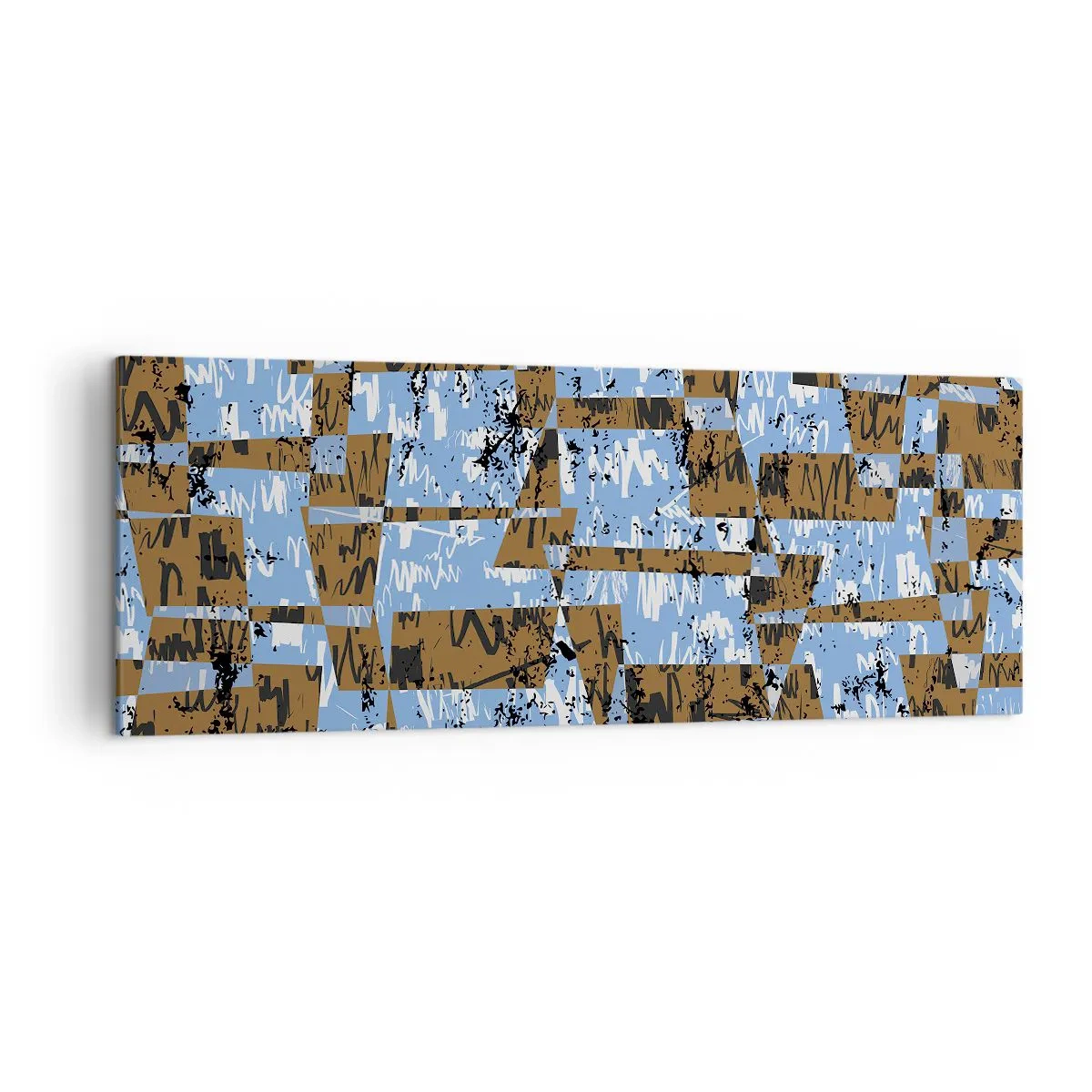 Cuadro sobre lienzo - Impresión de Imagen - Una composición abstracta de rectángulos en tonos marrones y azules. - 140x50cm - Un recorte del desierto - Decoración de pared moderna para salón y dormitorio ARTTOR