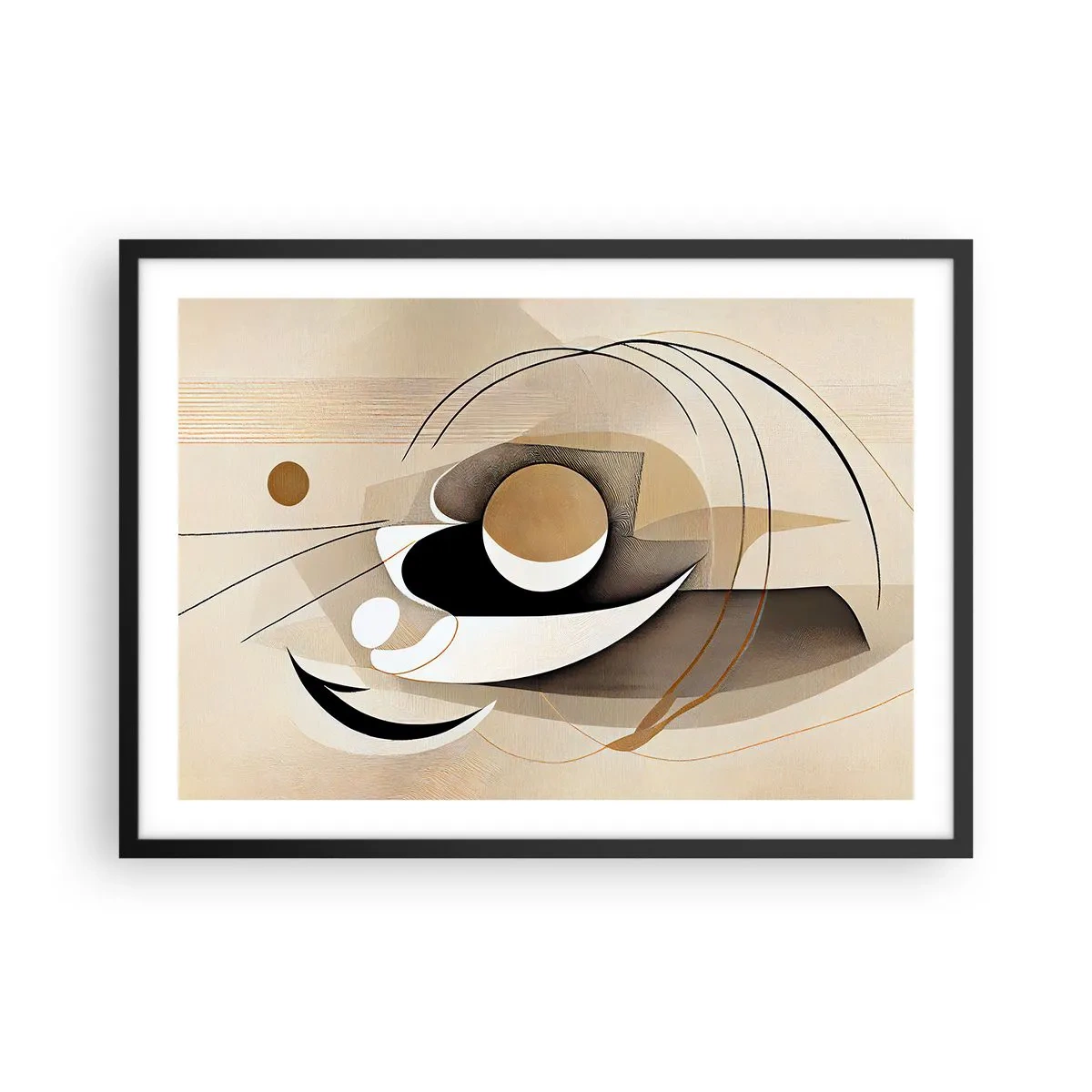 Póster en marco negro - Composición abstracta en tonos beige y negro. - 70x50cm - Composición: la esencia de las cosas - Decoración de pared moderna para salón y dormitorio ARTTOR