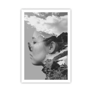 Póster - Retrato sobre montañas y nubes - 61x91 cm