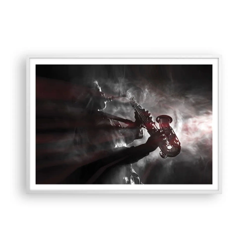 Póster en marco blanco - En el vapor del jazz - 100x70 cm