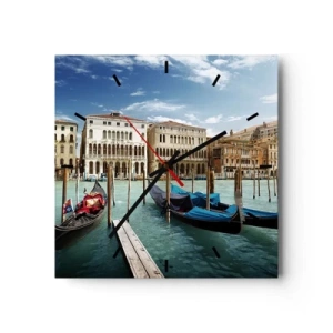 Reloj de pared - Reloj de vidrio - Venecia con góndolas y palacios contra el cielo - 30x30cm - Palacios en azul - Decoración de pared moderna para salón y dormitorio ARTTOR