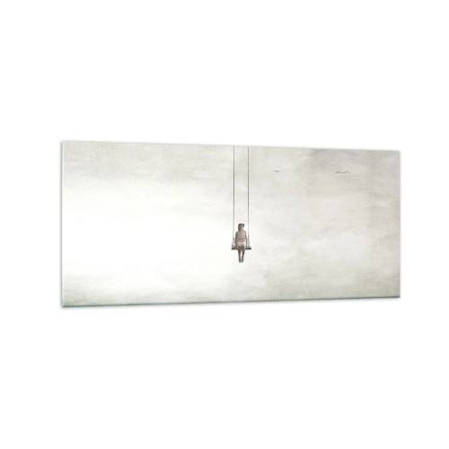 Cuadro sobre vidrio - Impresiones sobre Vidrio - Una figura en un columpio suspendida en el espacio. - 120x50cm - El niño que llevamos dentro - Decoración de pared moderna para salón y dormitorio ARTTOR