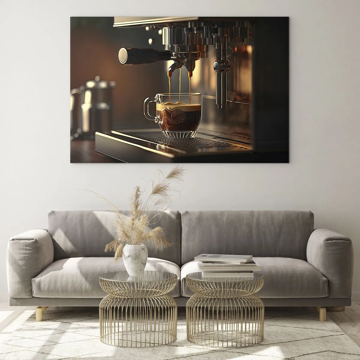 Cuadro sobre vidrio - Impresiones sobre Vidrio - Café expreso en vaso con espuma - 120x80cm - Un brebaje sensual - Decoración de pared moderna para salón y dormitorio ARTTOR