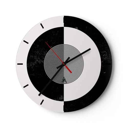 Reloj de pared - Reloj de vidrio - Patrón abstracto en blanco y negro con círculos concéntricos. - 30x30cm - Armonía en blanco y negro - Decoración de pared moderna para salón, cocina y dormitorio ARTTOR
