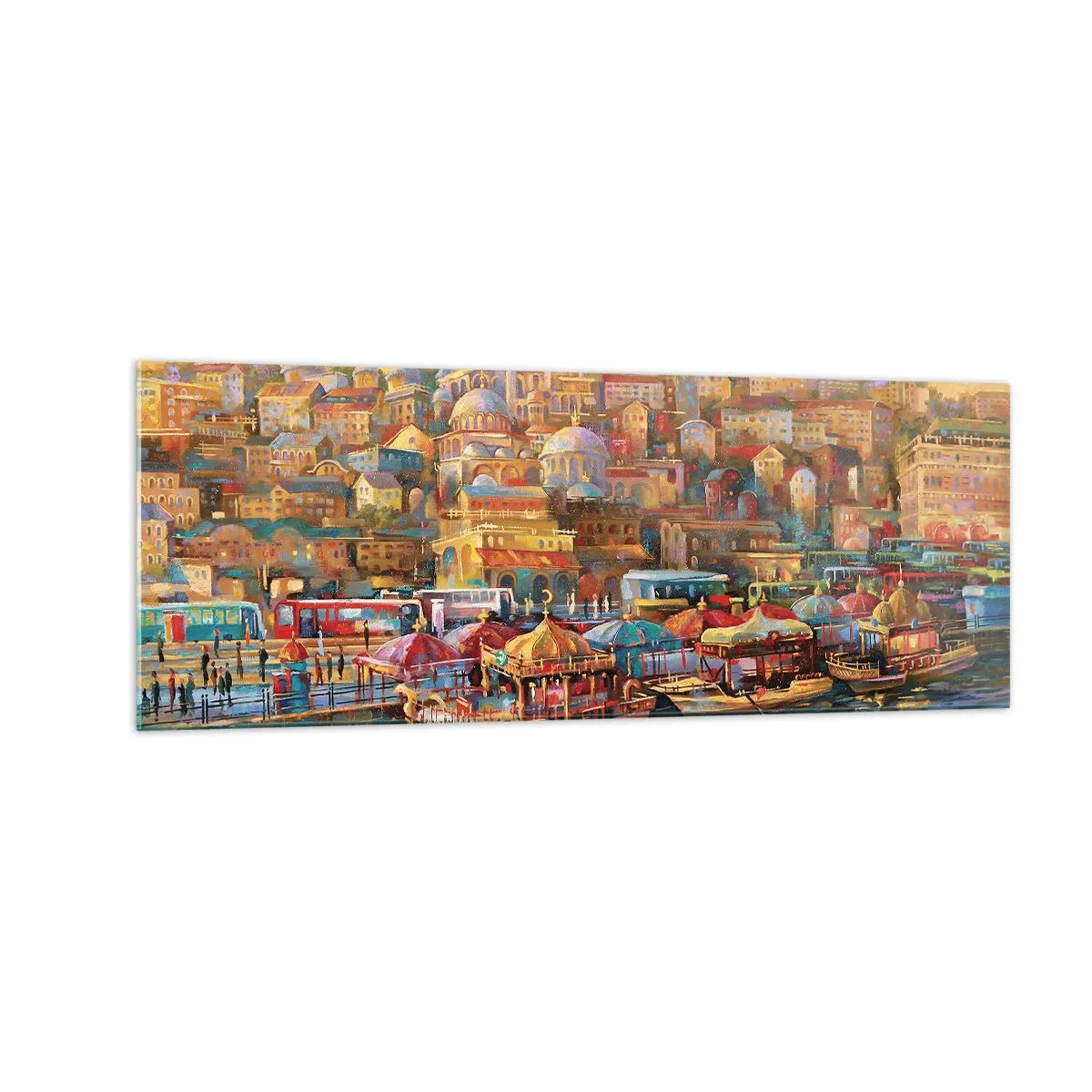 Cuadro sobre vidrio - Impresiones sobre Vidrio - Panorama pintoresco de Estambul con vistas a la bahía y a la ciudad. - 140x50cm - Una historia en Estambul - Decoración de pared moderna para salón y dormitorio ARTTOR
