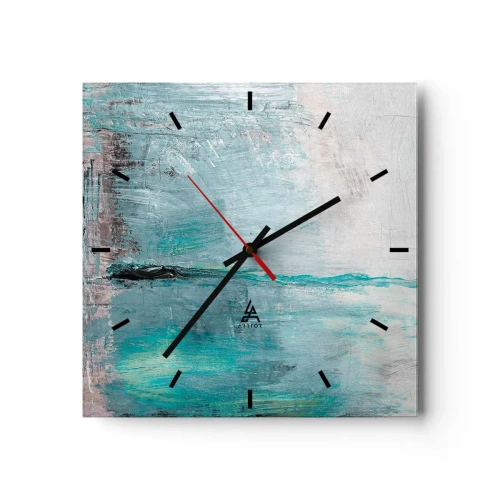 Reloj de pared - Reloj de vidrio - Horizontalmente sobre el azul - 40x40 cm