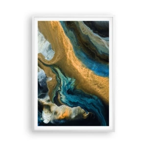 Póster en marco blanco - Azul - amarillo - influencia mutua - 70x100 cm