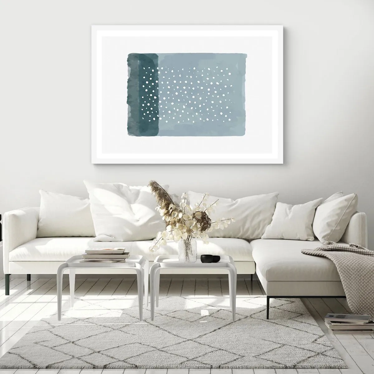 Póster en marco blanco - Creación sobre azul - 91x61 cm