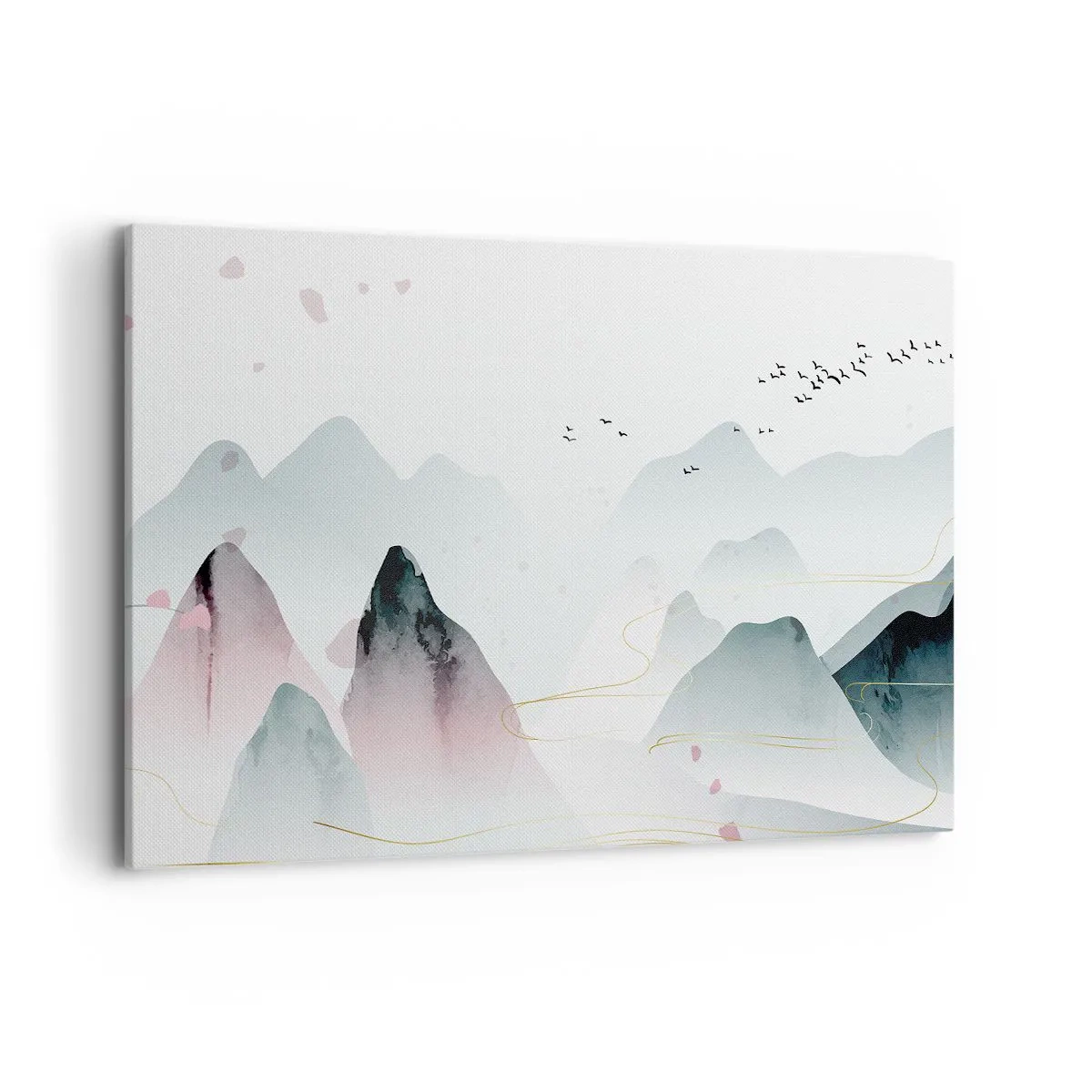 Cuadro sobre lienzo - Impresión de Imagen - Montañas abstractas en tonos pastel - 120x80cm - Sobre las cimas - Decoración de pared moderna para salón y dormitorio ARTTOR