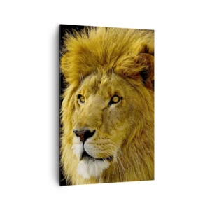 Cuadro sobre lienzo - Impresión de Imagen - Retrato de un león con una melena majestuosa sobre un fondo oscuro - 80x120cm - Retrato de un rey - Decoración de pared moderna para salón y dormitorio ARTTOR