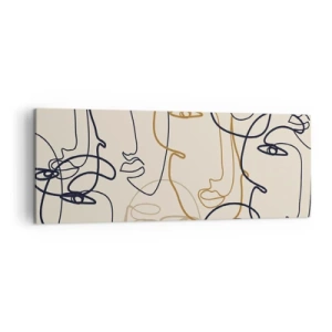 Cuadro sobre lienzo - Impresión de Imagen - Caras de arte lineal minimalista sobre un fondo claro - 140x50cm - Retrato multiplicado - Decoración de pared moderna para salón y dormitorio ARTTOR
