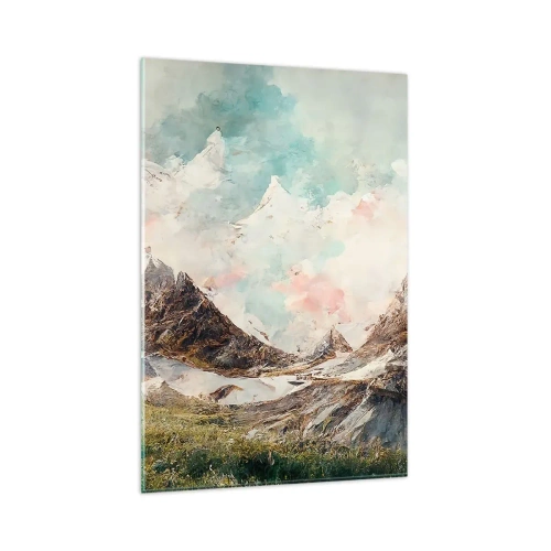 Cuadro sobre vidrio - Impresiones sobre Vidrio - Montañas pintorescas con cielos pastel - 80x120cm - Filos rocosos - Decoración de pared moderna para salón y dormitorio ARTTOR