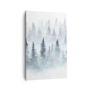 Cuadro sobre lienzo - Impresión de Imagen - Bosques de coníferas bañados por una delicada niebla. - 80x120cm - Envuelto en la niebla - Decoración de pared moderna para salón y dormitorio ARTTOR