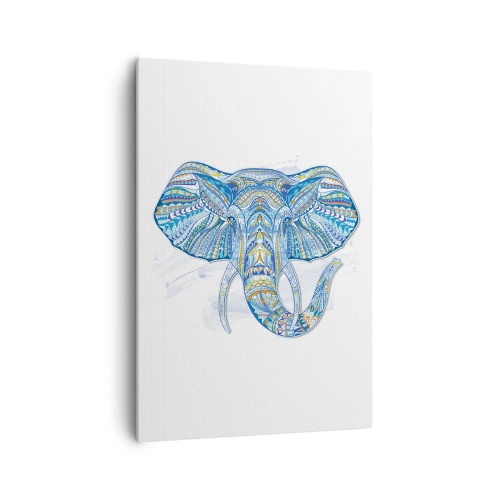 Cuadro sobre lienzo - Impresión de Imagen - Elefante geométrico en tonos azules y dorados. - 70x100cm - Con incrustaciones de oro y azul - Decoración de pared moderna para salón y dormitorio ARTTOR
