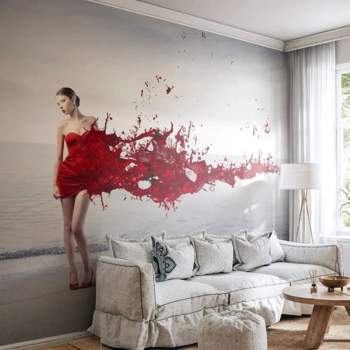Fotomural Premium Sand - Apasionada como la escarlata - Mujer, Modelo, Gráficos - 450x315 cm