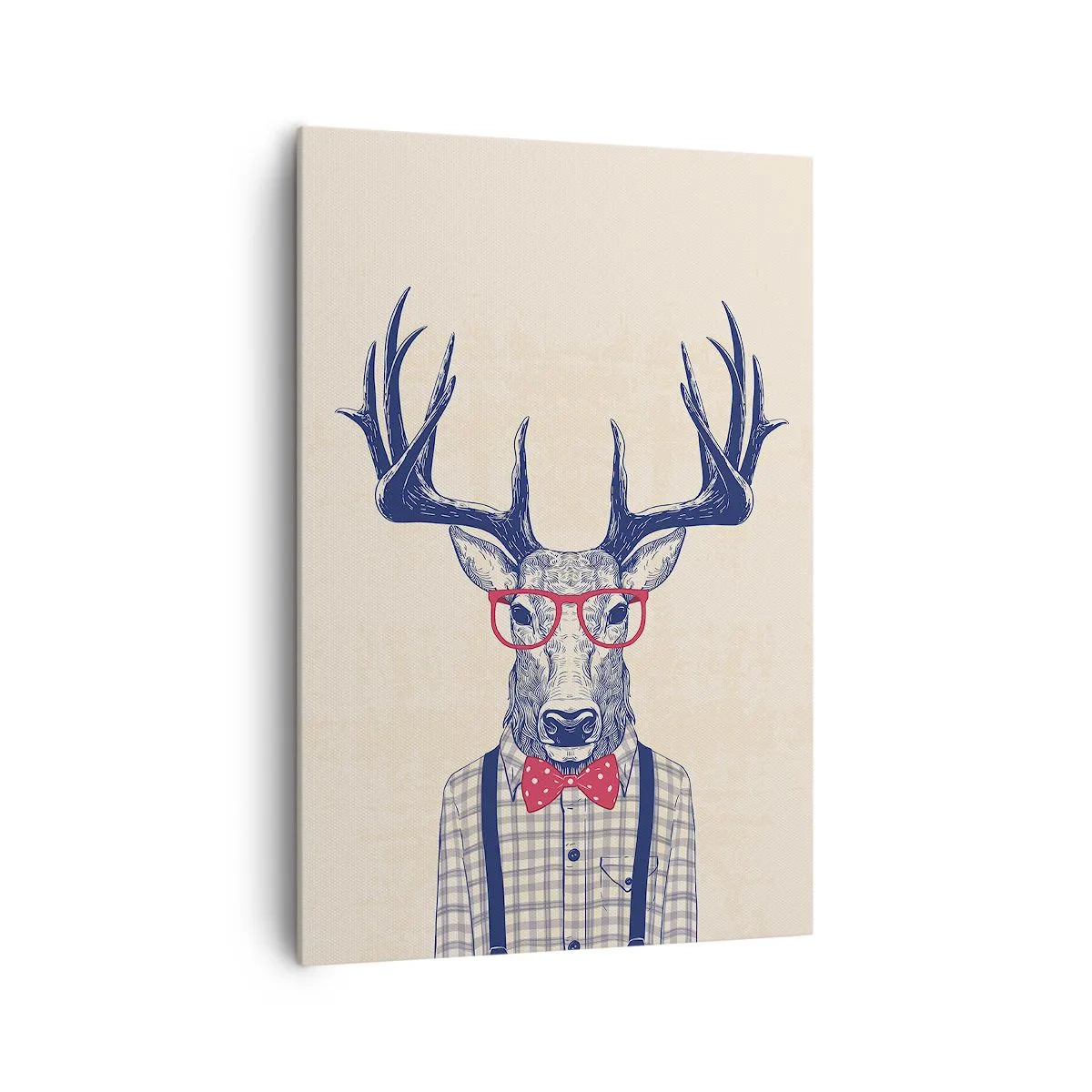 Cuadro sobre lienzo - Impresión de Imagen - Gráfico estilizado de un ciervo con gafas y pajarita. - 70x100cm - Una extravagancia lúdica - Decoración de pared moderna para salón y dormitorio ARTTOR