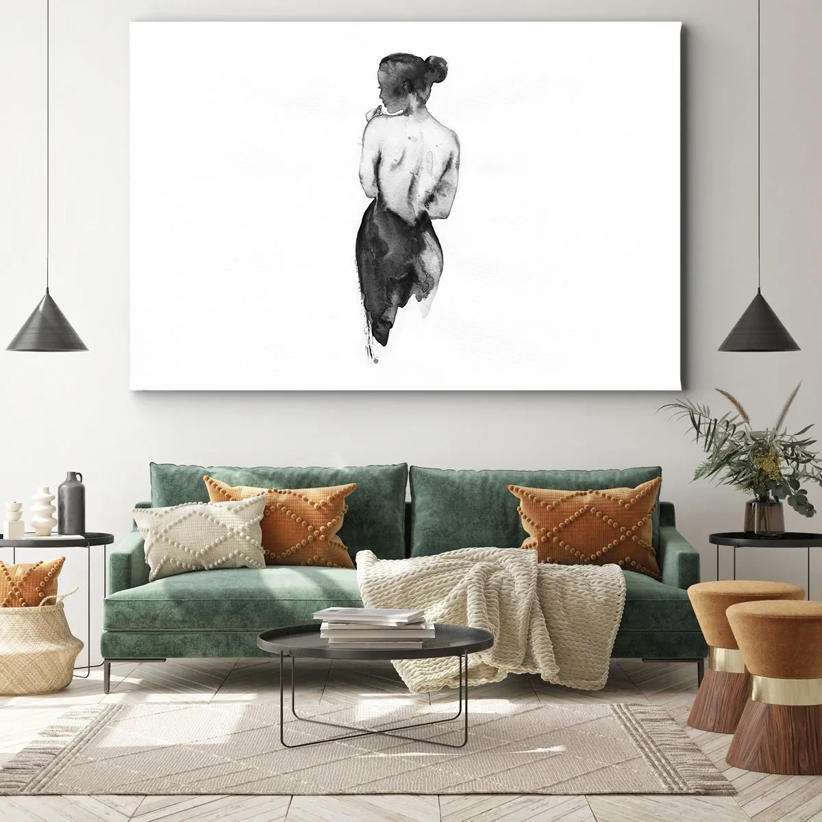 Cuadro sobre lienzo - Impresión de Imagen - La figura de una mujer capturada en sutil acuarela. - 120x80cm - Sin ella el mundo deja de tener sentido - Decoración de pared moderna para salón y dormitorio ARTTOR