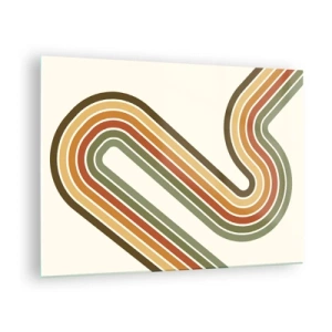 Cuadro sobre vidrio - Impresiones sobre Vidrio - Abstracción geométrica en estilo retro con líneas onduladas. - 70x50cm - Zigzagueando hasta su destino - Decoración de pared moderna para salón y dormitorio ARTTOR