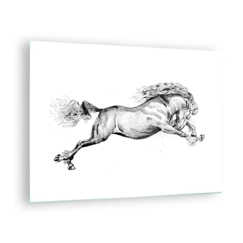 Cuadro sobre vidrio - Impresiones sobre Vidrio - Dibujo en blanco y negro de un caballo al galope. - 70x50cm - Captura al galope - Decoración de pared moderna para salón y dormitorio ARTTOR