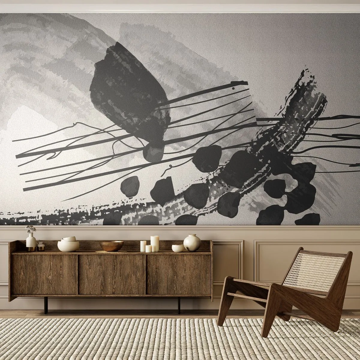 Fotomural Standard Eco - Abstracción orgánica en blanco y negro - Abstracción, Moderno, Pedazo - 250x175 cm