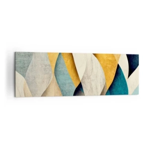 Cuadro sobre lienzo - Impresión de Imagen - Ondas abstractas en tonos azules y dorados. - 160x50cm - Ritmo y ondulación - Decoración de pared moderna para salón y dormitorio ARTTOR