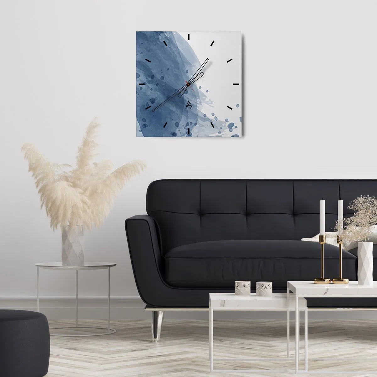 Reloj de pared - Reloj de vidrio - Tul azul - 40x40 cm