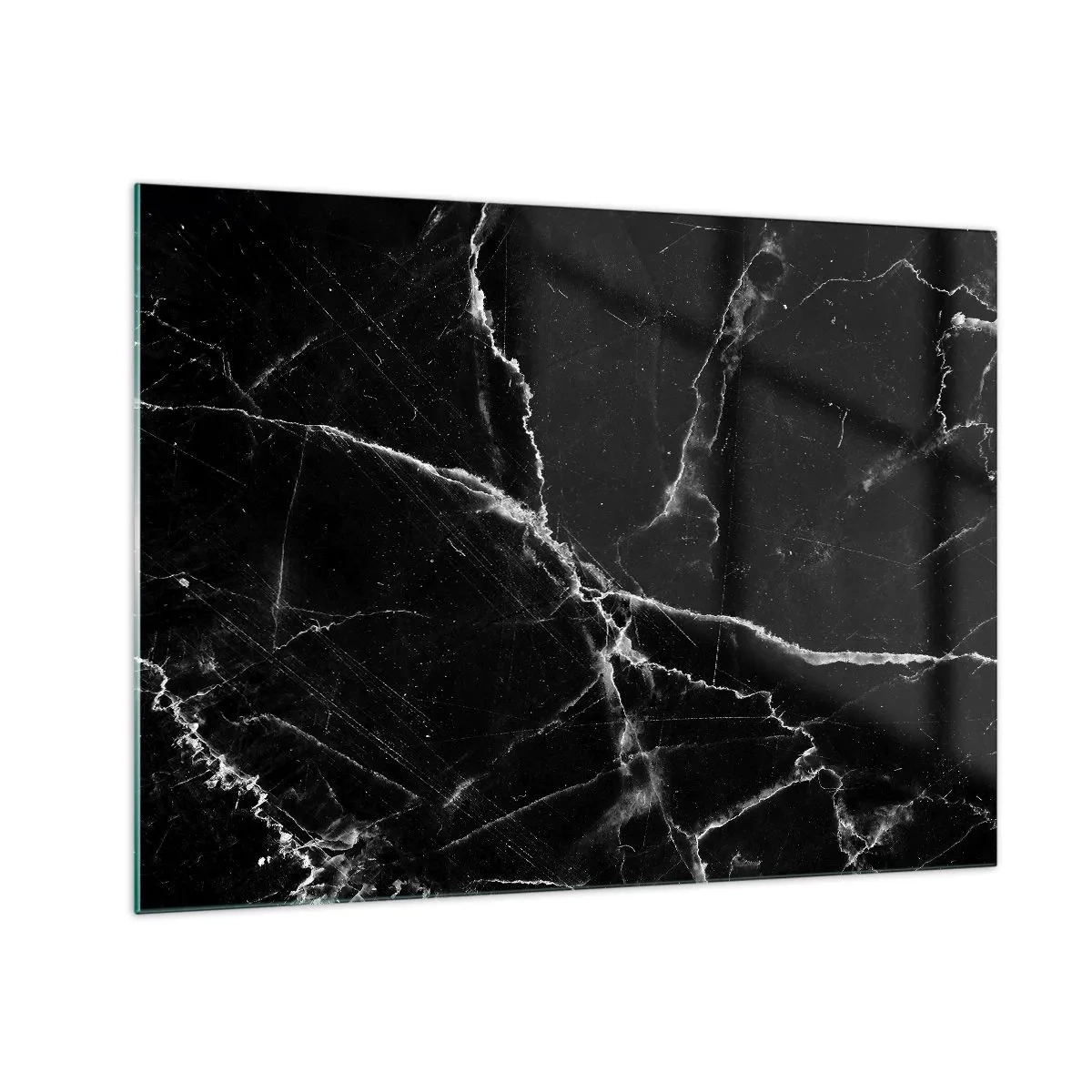 Cuadro sobre vidrio - Impresiones sobre Vidrio - Superficie de mármol negro con vetas claras. - 70x50cm - La vida secreta de la piedra - Decoración de pared moderna para salón y dormitorio ARTTOR