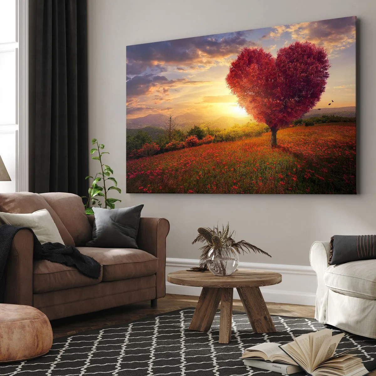 Cuadro sobre lienzo - Impresión de Imagen - Árbol en forma de corazón al atardecer - 120x80cm - Te atrapa el corazón - Decoración de pared moderna para salón y dormitorio ARTTOR