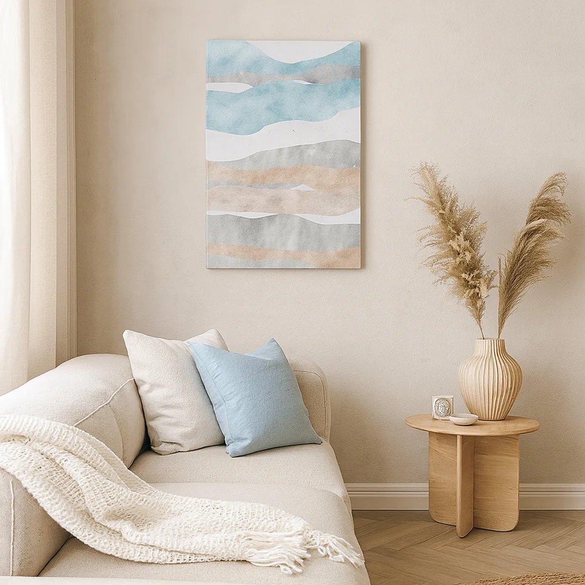 Cuadro sobre lienzo - Impresión de Imagen - Rayas abstractas en tonos pastel - 50x70cm - Un estudio de la cercanía - Decoración de pared moderna para salón y dormitorio ARTTOR