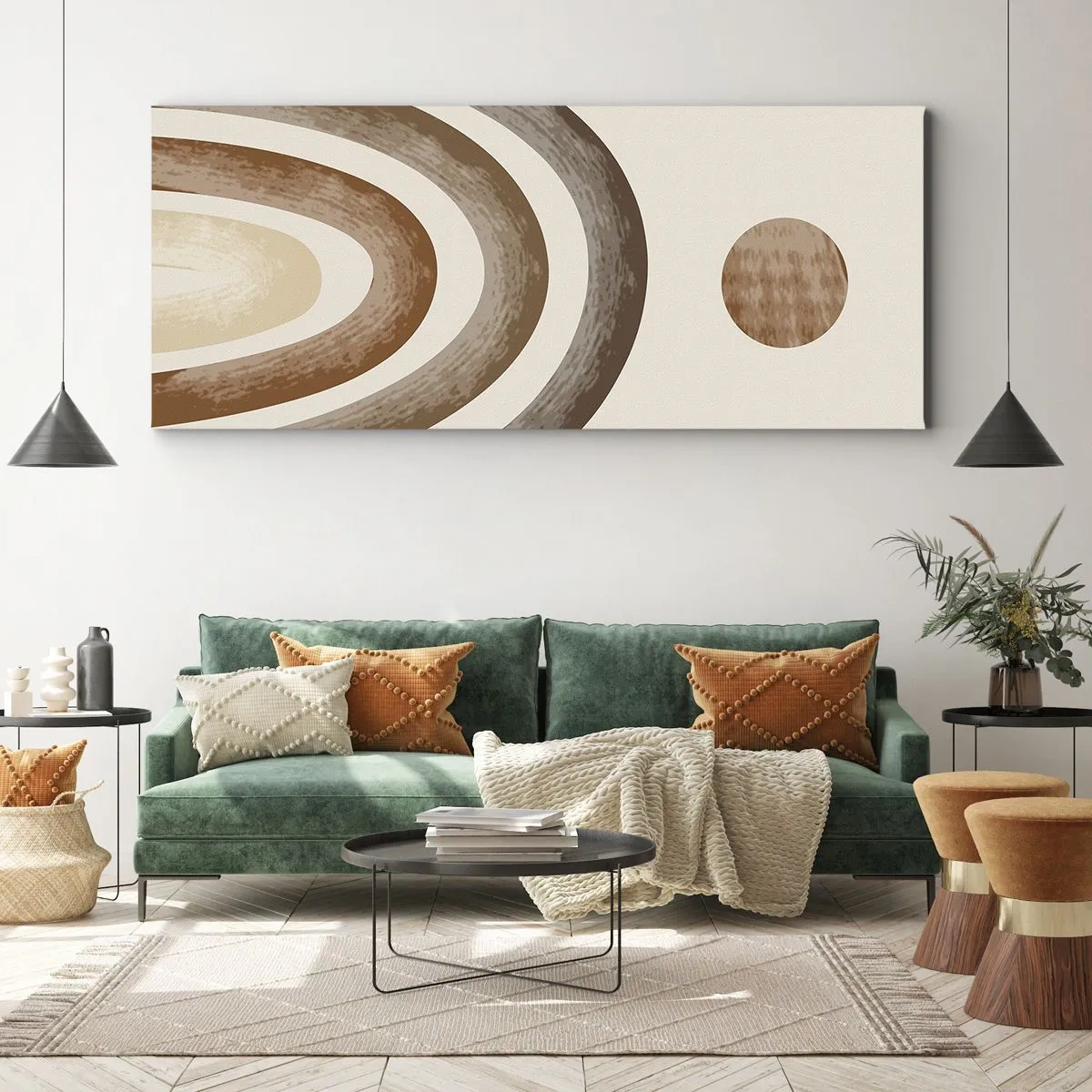Cuadro sobre lienzo - Impresión de Imagen - Motivo planetario geométrico en tonos marrones - 140x50cm - En otro mundo - Decoración de pared moderna para salón y dormitorio ARTTOR