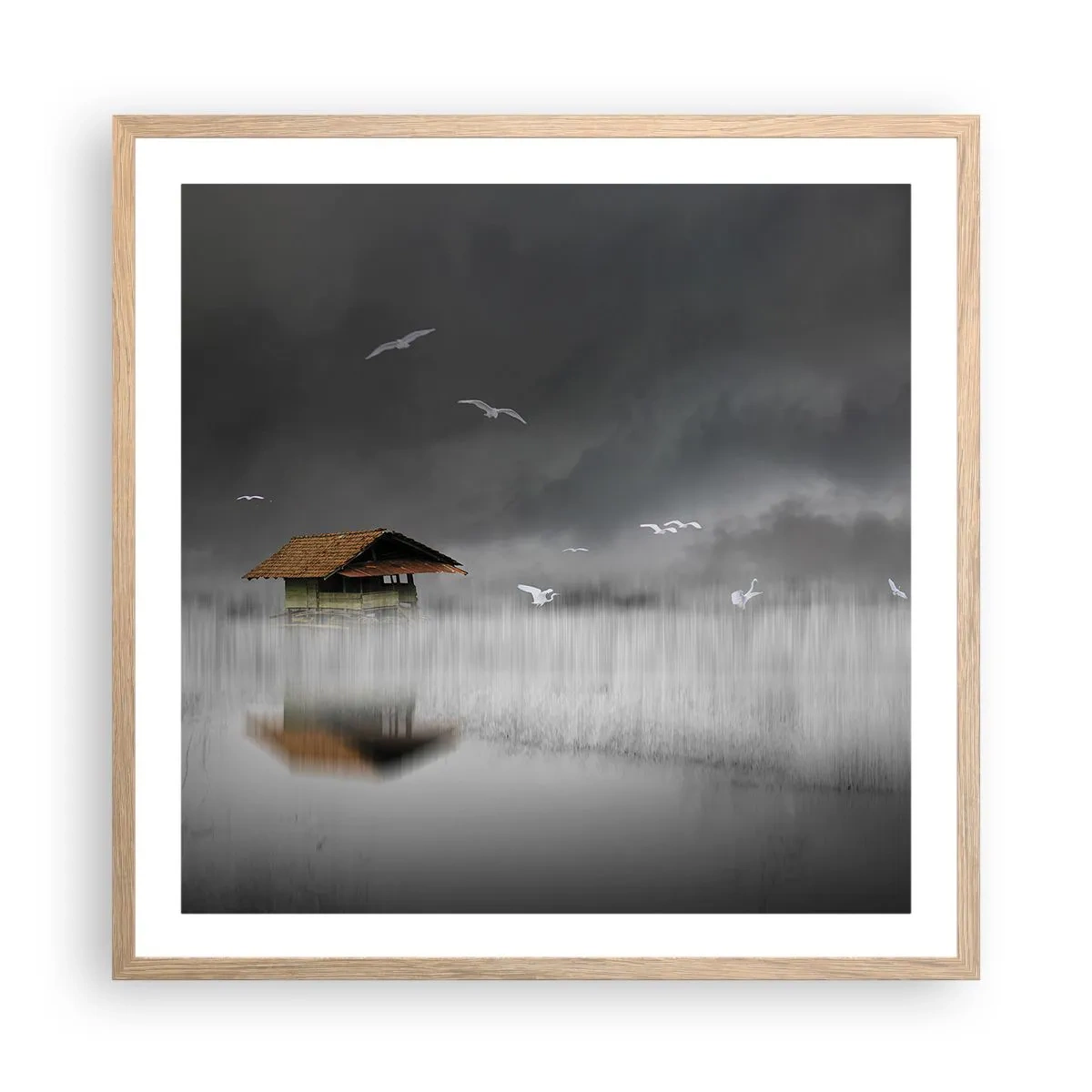 Póster en marco roble claro - Resguardo de la lluvia - 60x60 cm