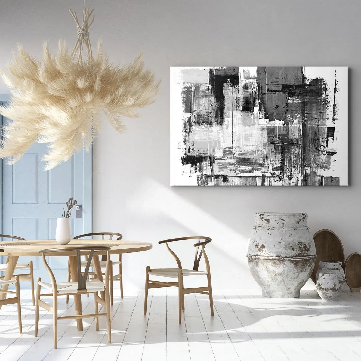 Cuadro sobre lienzo - Impresión de Imagen - Composición abstracta en blanco, negro y gris. - 70x50cm - El gris es hermoso - Decoración de pared moderna para salón y dormitorio ARTTOR