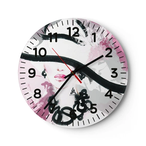 Reloj de pared - Reloj de vidrio - Retrato de una dama en negro y rosa - 40x40 cm