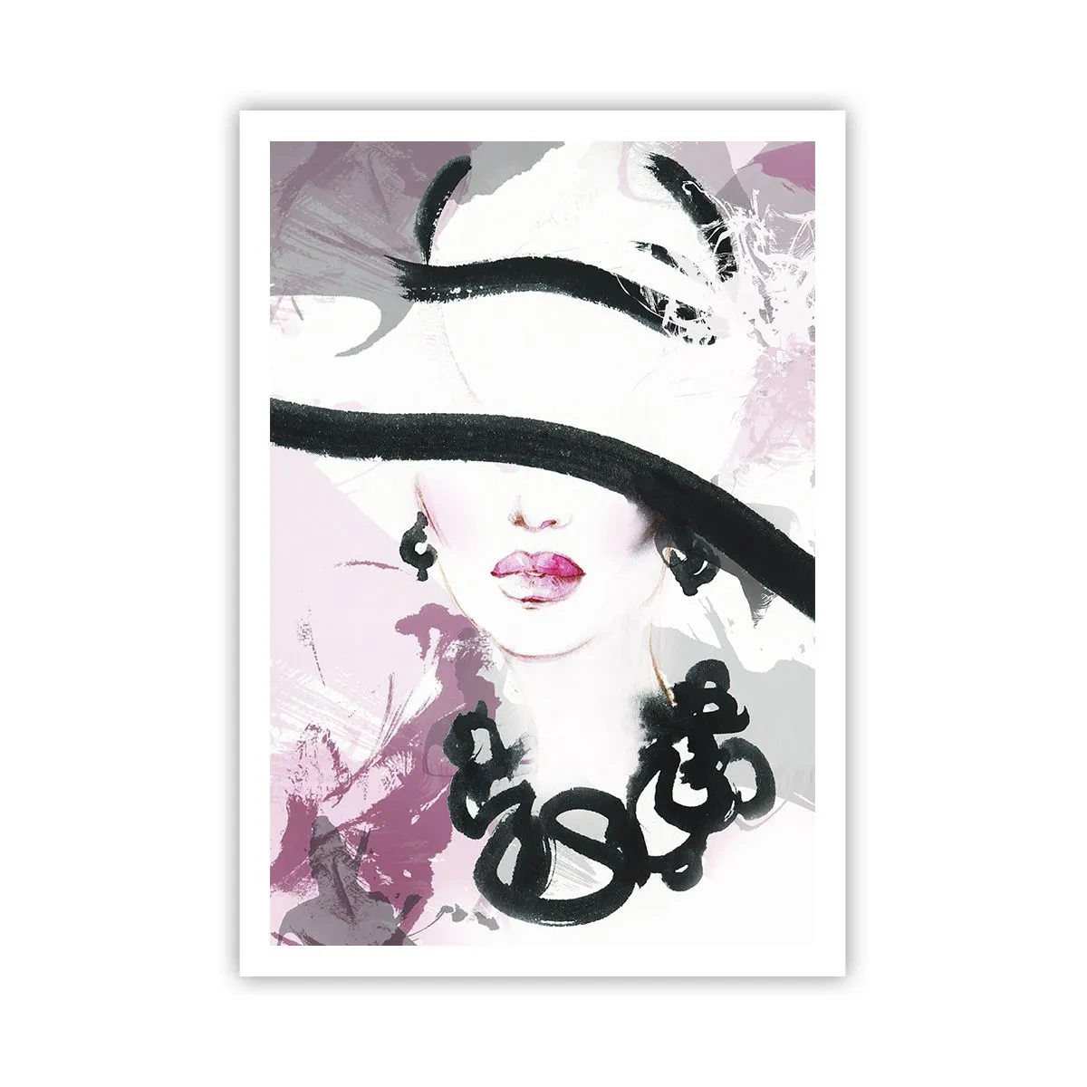 Póster - Retrato de una dama en negro y rosa - 70x100 cm