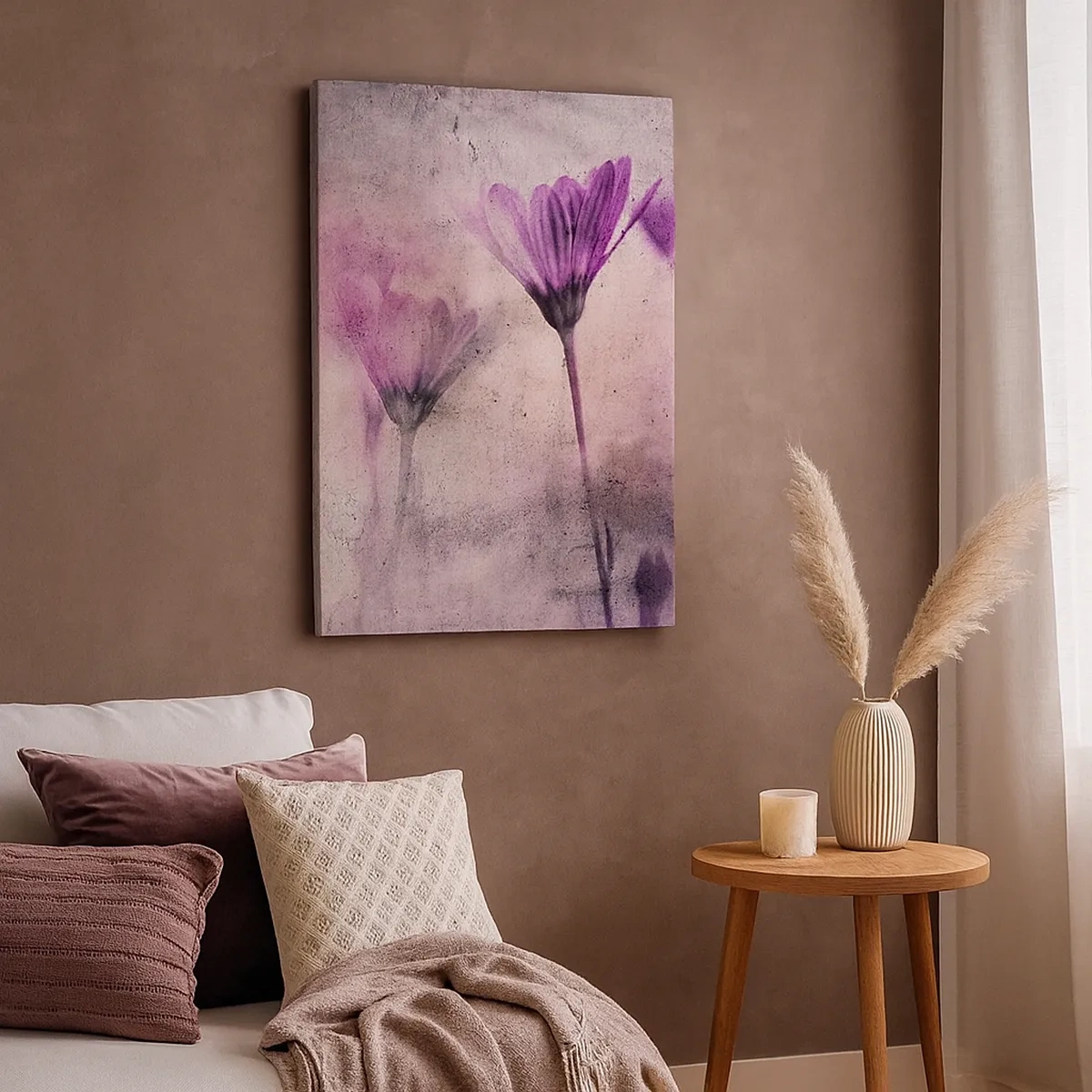 Cuadro sobre lienzo - Impresión de Imagen - Delicadas flores en tonos morados sobre un fondo claro. - 50x70cm - Sueño de flores - Decoración de pared moderna para salón y dormitorio ARTTOR