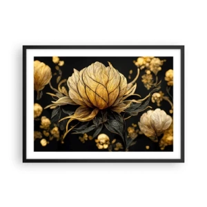Póster en marco negro - Flor dorada sobre fondo oscuro - 70x50cm - Sutil fragilidad - Decoración de pared moderna para salón y dormitorio ARTTOR