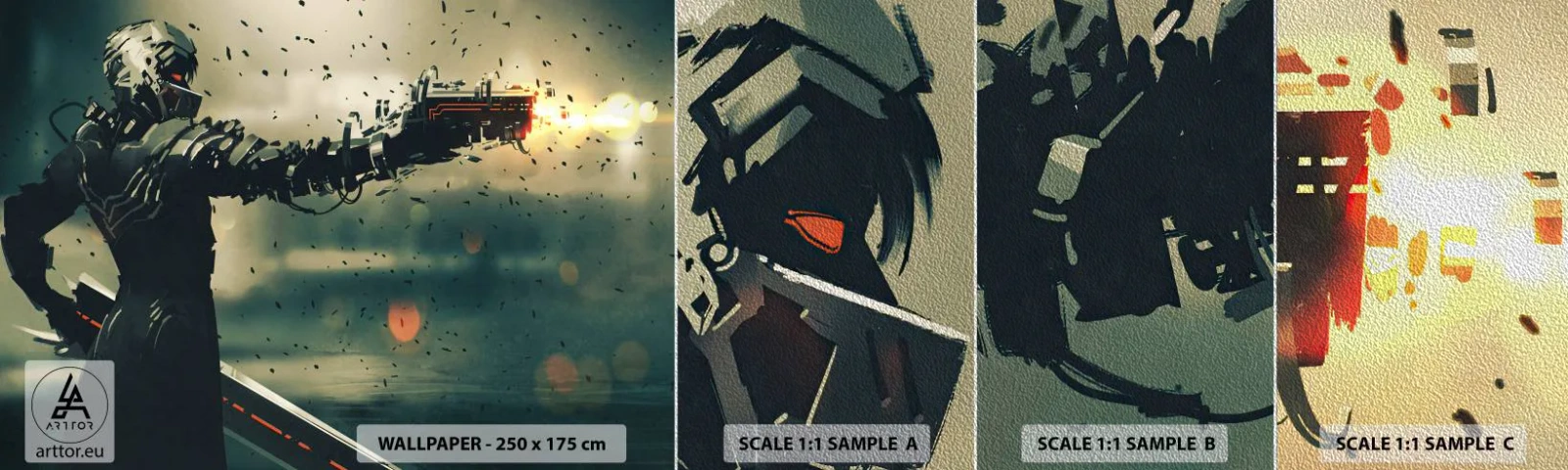 Muestra de fotomural Premium Sand - Arma letal: tu propio Terminator - Abstracción, Fantasía, Guerrero futuro - 100x30 cm