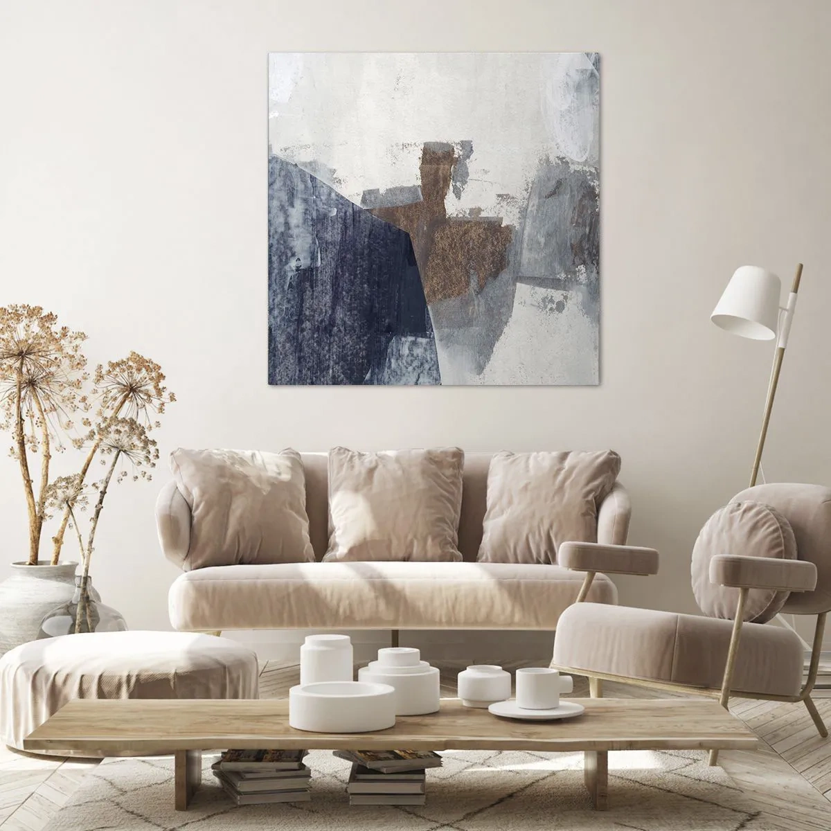 Cuadro sobre lienzo - Impresión de Imagen - Formas azules y marrones - 70x70 cm