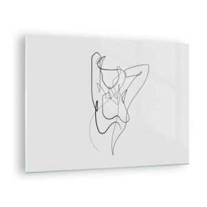 Cuadro sobre vidrio - Impresiones sobre Vidrio - Una silueta femenina dibujada con una sola línea sobre un fondo blanco. - 70x50cm - Realmente, tal y como eres - Decoración de pared moderna para salón y dormitorio ARTTOR