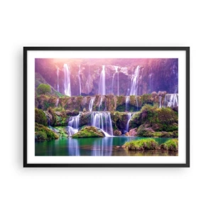 Póster en marco negro - Cascadas rodeadas de vegetación con iluminación pastel. - 70x50cm - Escalera al cielo - Decoración de pared moderna para salón y dormitorio ARTTOR