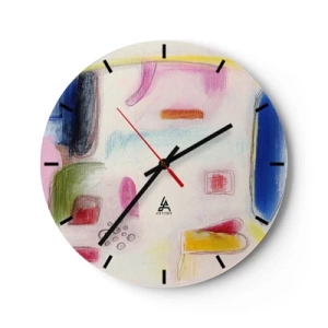 Reloj de pared - Reloj de vidrio - Manchas abstractas coloridas sobre un fondo claro en un estilo pictórico - 30x30cm - Convexo, cóncavo, plano - Decoración de pared moderna para salón, cocina y dormitorio ARTTOR